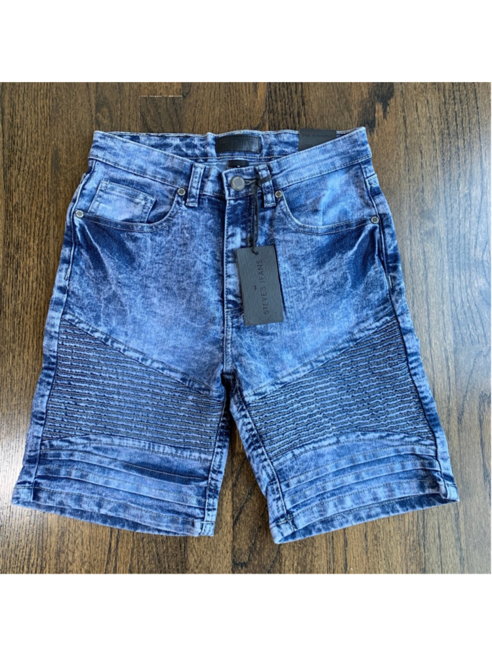 Steve’s Jeans Boys Acid Wash Moto Denim Shorts Slim Fit Stretch Blue Size 8 NWT
